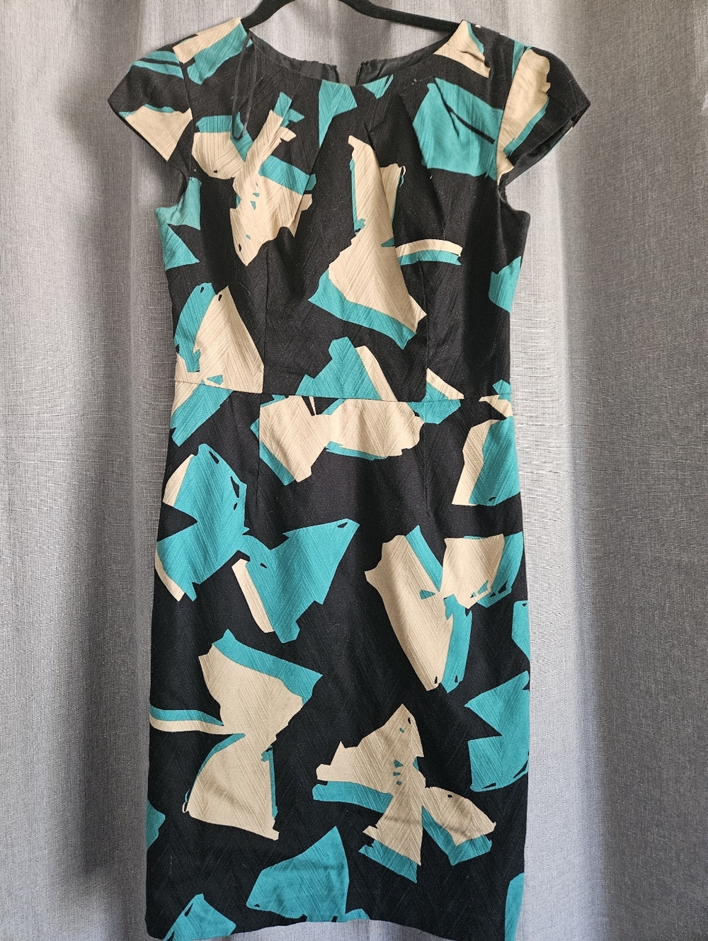 Chetta B Black Abstract Print Sheath Dress - Teal & Cream